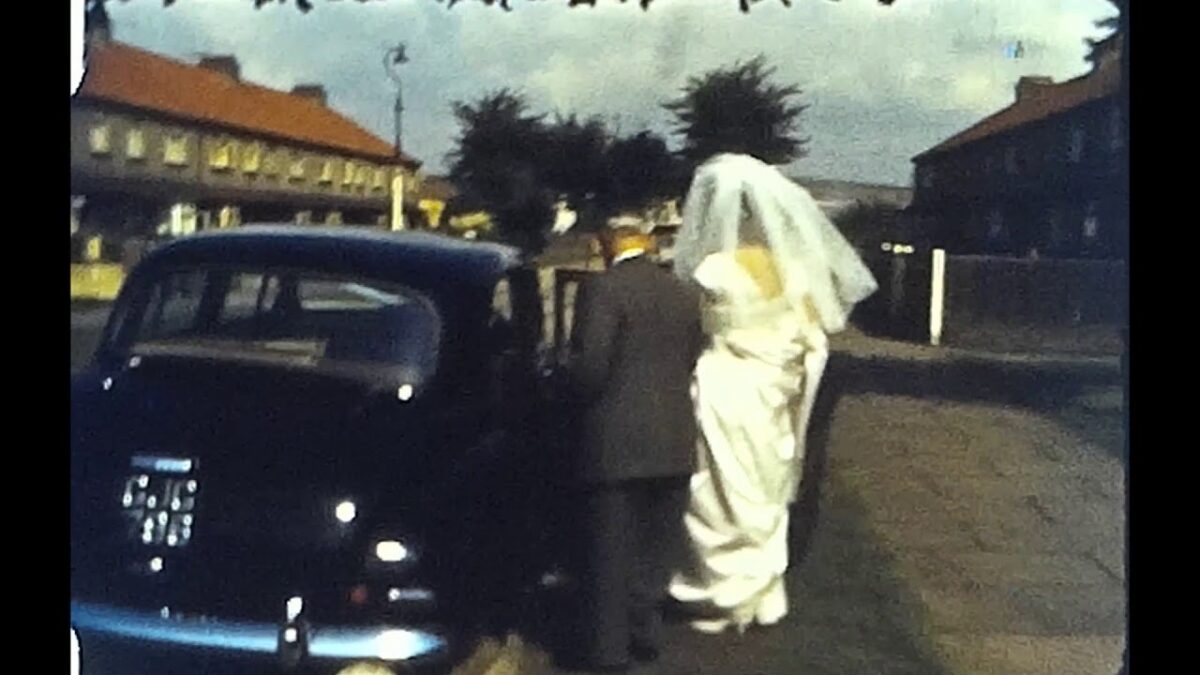 A still from an 8mm home movie of a wedding in 1961