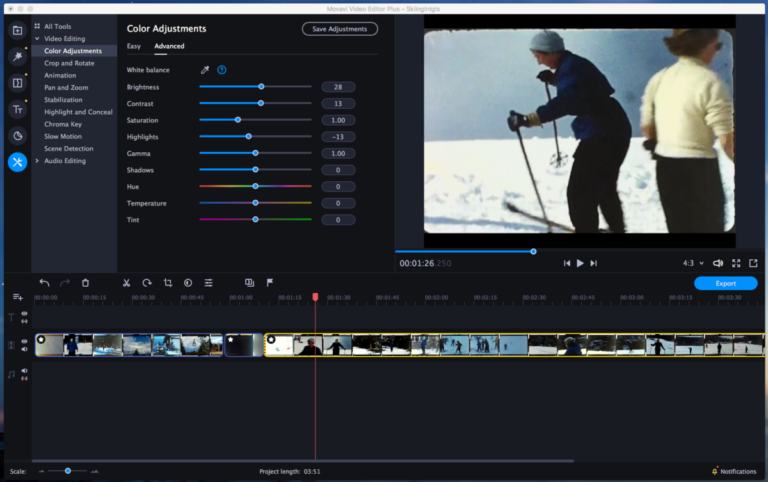 Screen shot showing a film being post processed