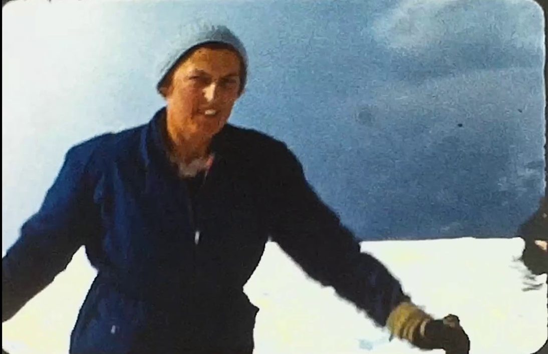 A picture of a woman Skiing at Igls in 1957