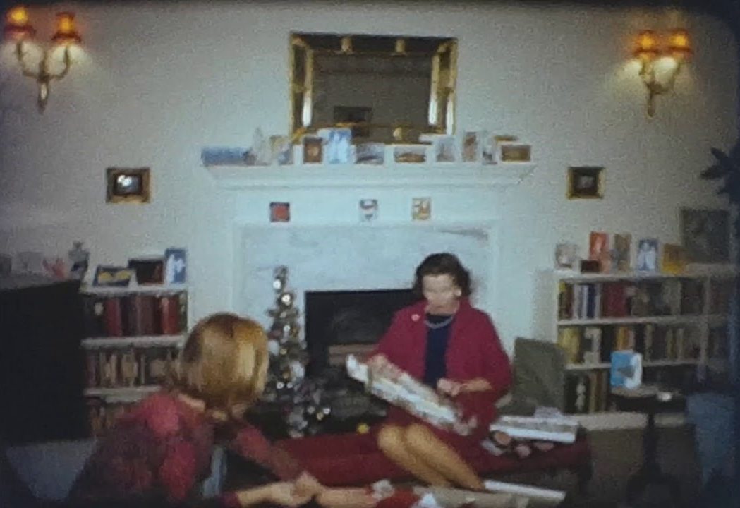 A still shot from a vintage home movie taken in Onslow Square, London during Christmas 1966.