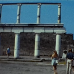 A still image from a vintage home movie taken at ruins in Italy believed to be Pompeii