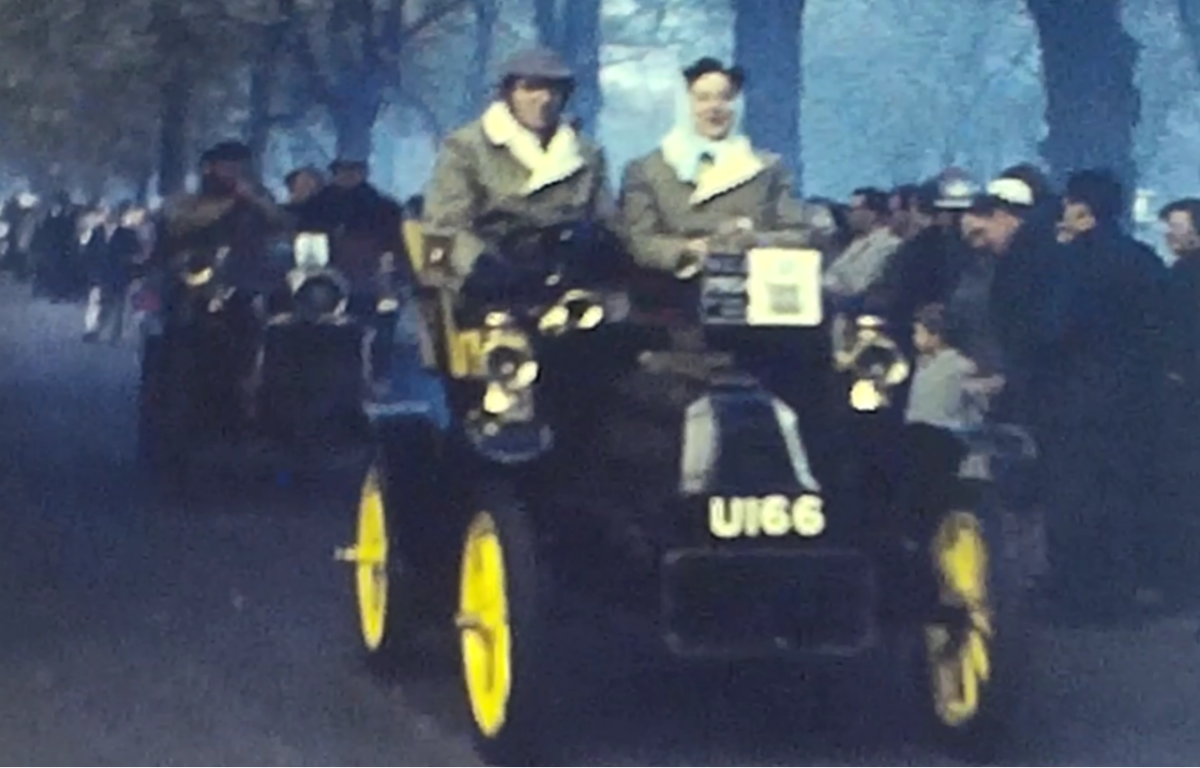 A Still image from a vintage home movie showing the London to Brighton car run in 1961