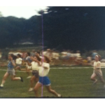 A Still image showing the finish line of a school sports day filmed in 1967