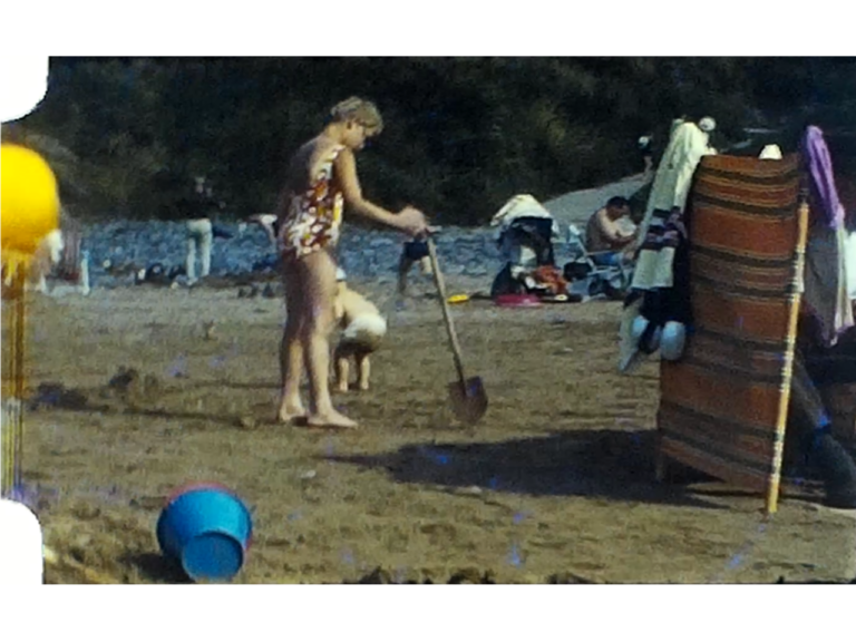 A still image from a vintage home movie taken during a camping holiday in Devon in 1969