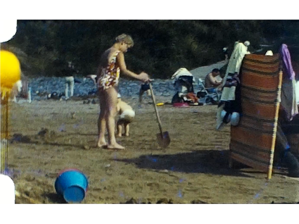 A still image from a vintage home movie taken during a camping holiday in Devon in 1969