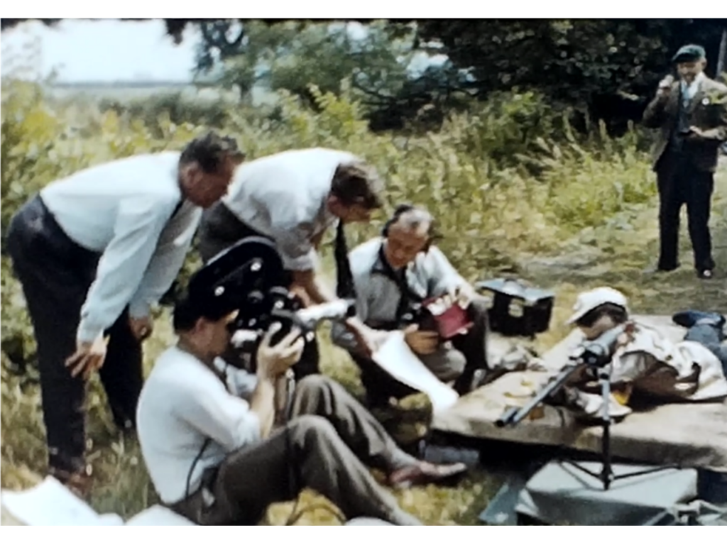 A still from a film about the british 1961 pershing rifles team trip to the USA