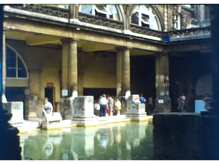 A still of the Roman Baths from a super 8 home movie taken in the West Country in 1977