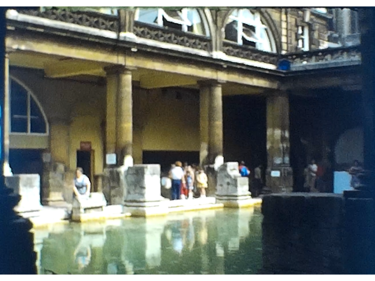 A still of the Roman Baths from a super 8 home movie taken in the West Country in 1977