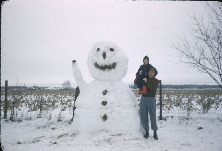 Snowman built by family in Jan 1957