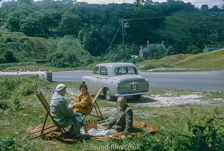 A 1950s family picnic with Austin A30 car