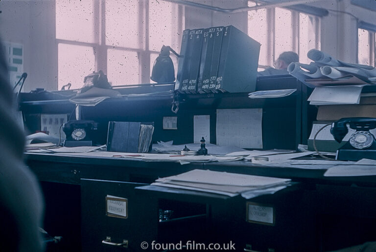 A desk in a typical 1950s office