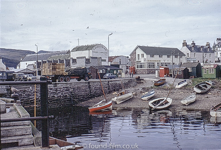 Boats and lorries at Ullapool Harbour in 1967