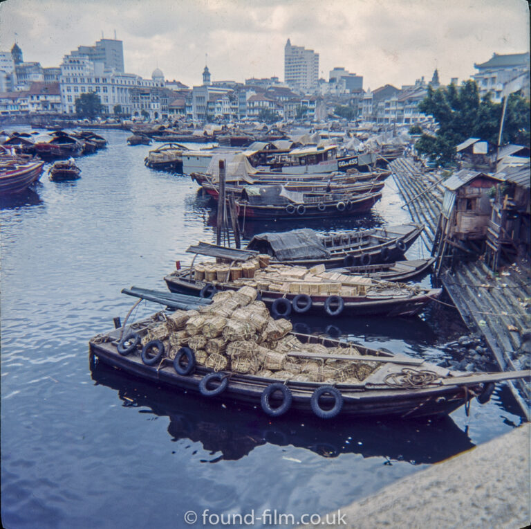 Boats Quay on the Singapore river early 1960s