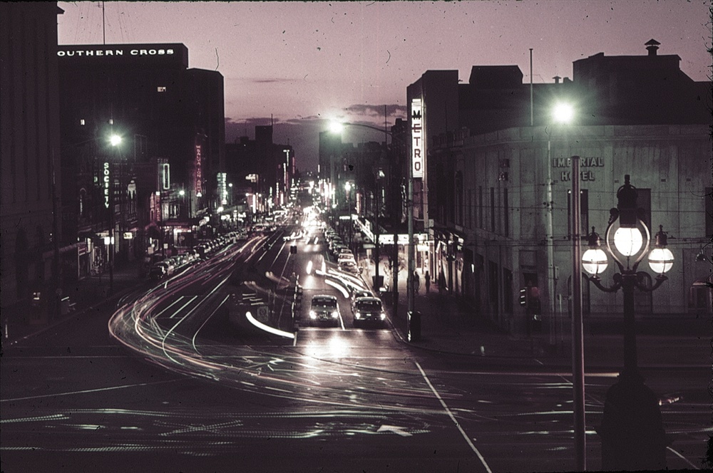 Bourke Street in Melbourne at night - c1959