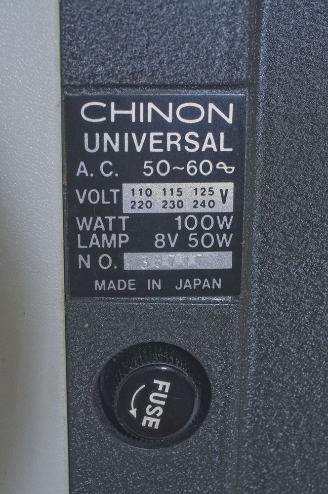 Chinon Universal 8 projector - Type and serial no plate and fuse