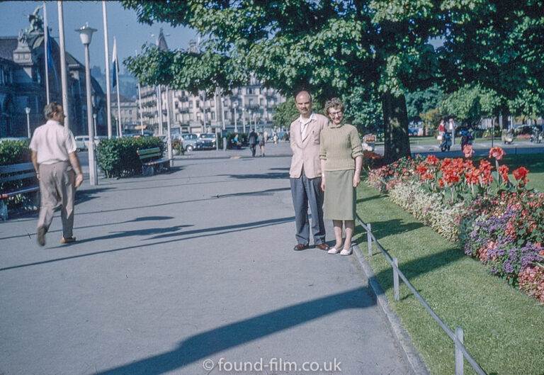 Couple by a garden in Lucerne c1961