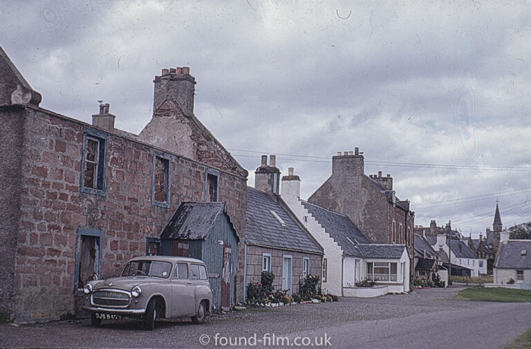 Car parked outside ruined home in Cromarty – 1967