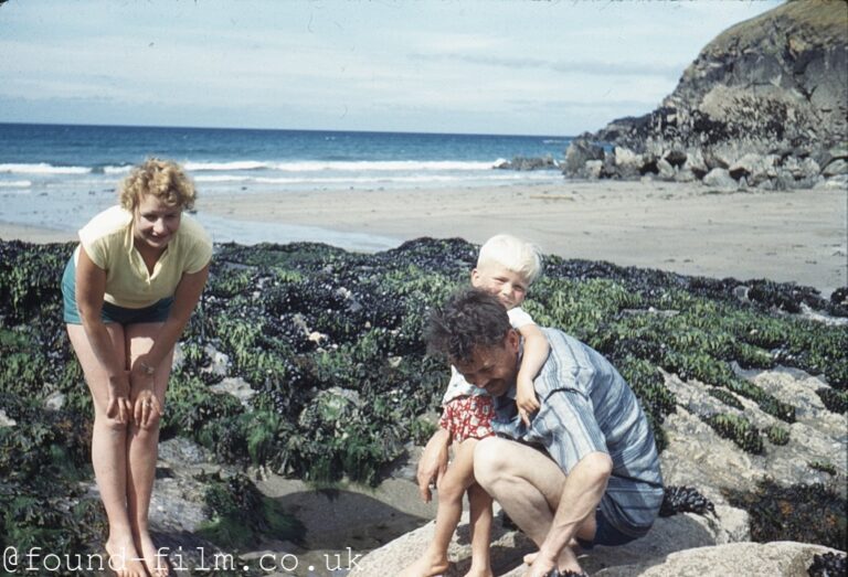 Family playing in a rock pool at Lundy Bay – 1961