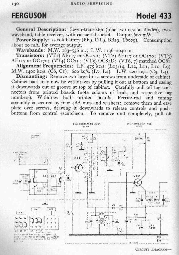 ferguson transistor 7 model 433 radio circuit 15 1