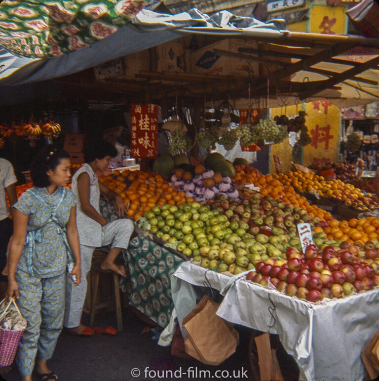 Fruit stall in Singapore market in the 1960s