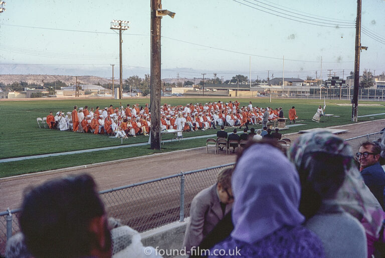 Graduation ceremony on sports field, October 1972