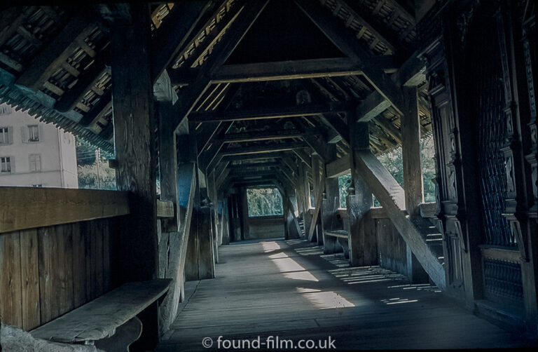 Inside the Kapellbrucke covered bridge in Lucerne