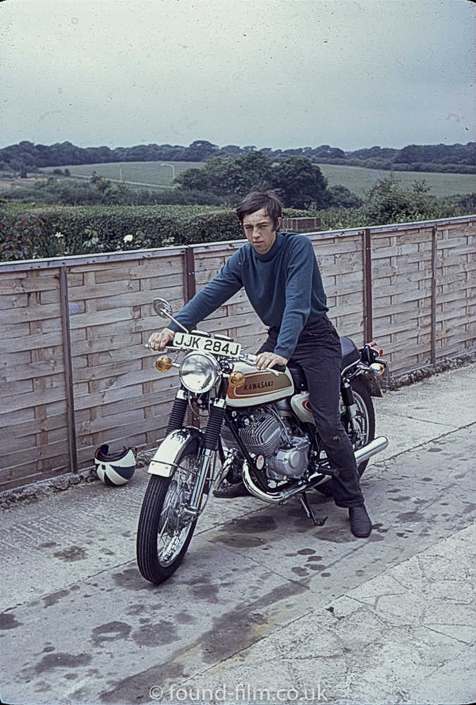 Man on Kawasaki motorbike Sept 1971