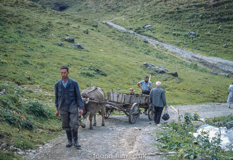 A cart on a mountain path in Switzerland c1961