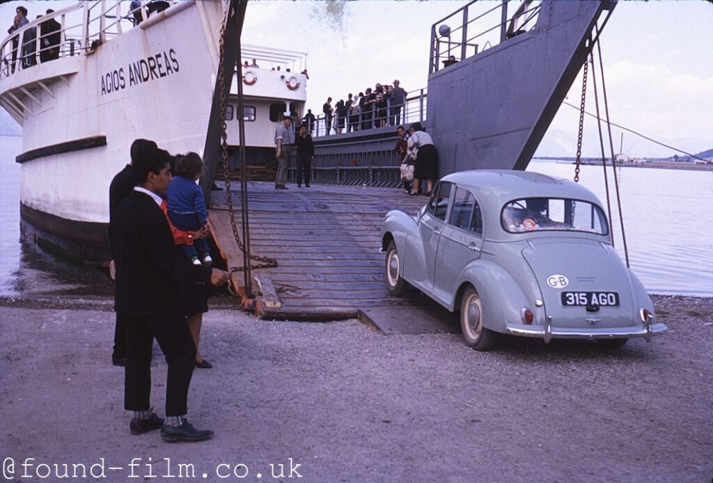 morris minor driving onto a ferry 1962