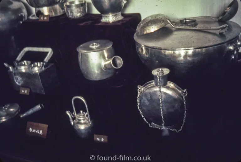 Museum display of silver or pewter objects in China