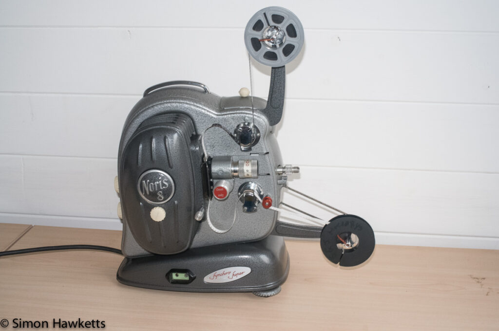 A Picture of the noris 8 projector with film ready to show