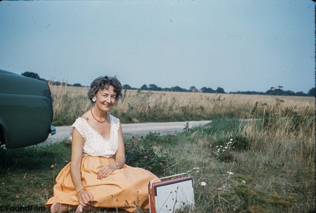 posed photo with a transistor radio