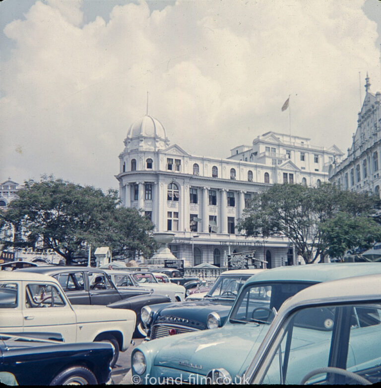 Cars parked at Raffles Place in Singapore in the early 1960s