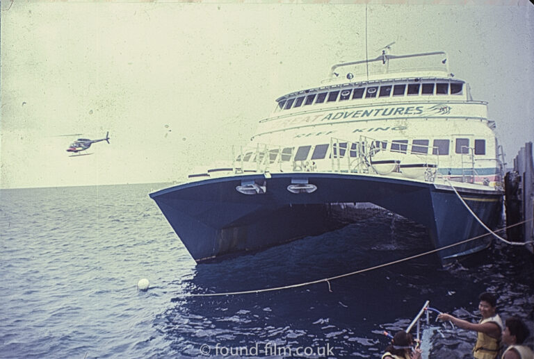 Reef King Catamaran and helicopter, May 1992