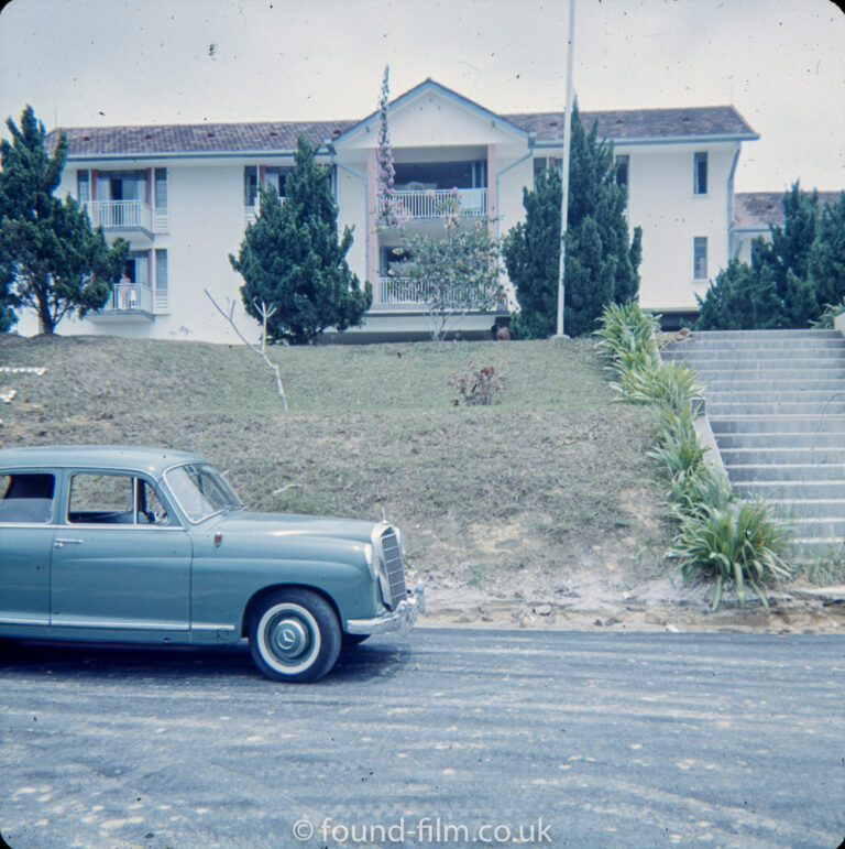 Mercedes car outside a service home at RAF Seletar