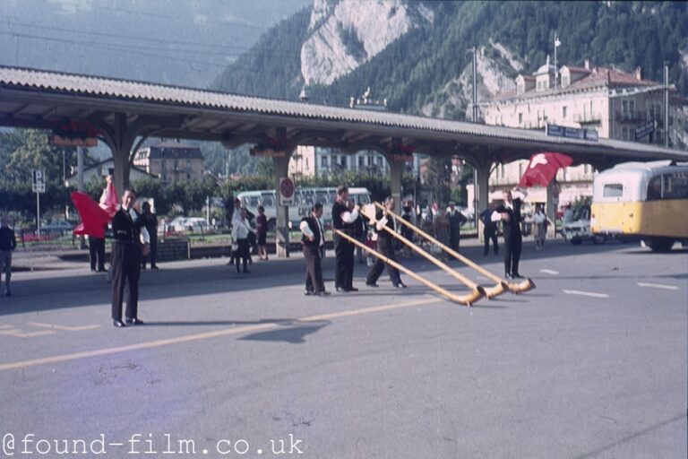 Testing alpine horns at Interlaken in 1978