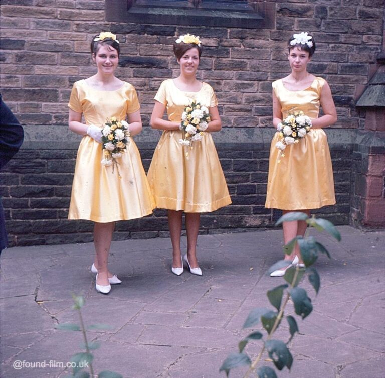 Three bridesmaids at a 1970s wedding