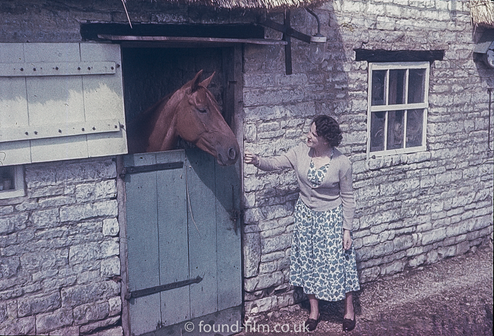 A Woman feeding a horse in stables