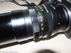 Slide duplicator for 35mm slides attached to Helios 44 58mm f/2.0 lens