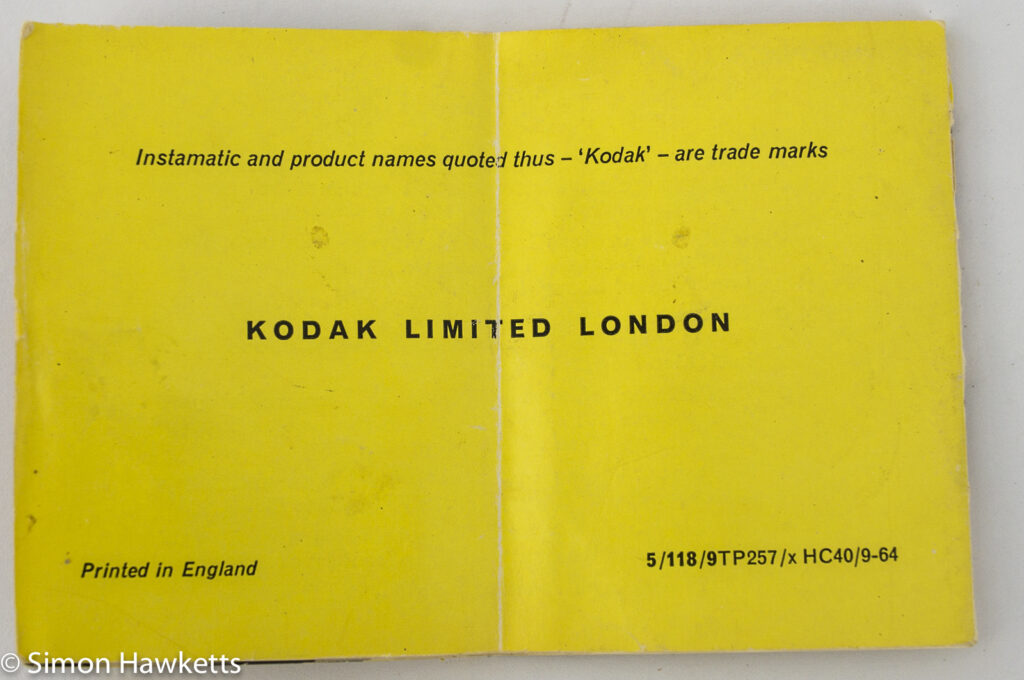 Kodak Instamatic 300 - handbook back cover