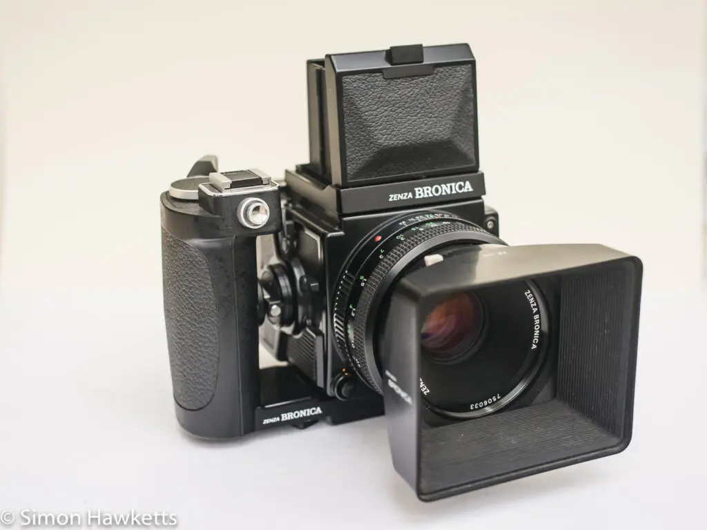 Bronica ETRsi with WLF, grip and 75mm lens used on my first shooting experience