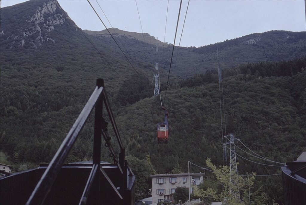 a cable car on its journey to the top