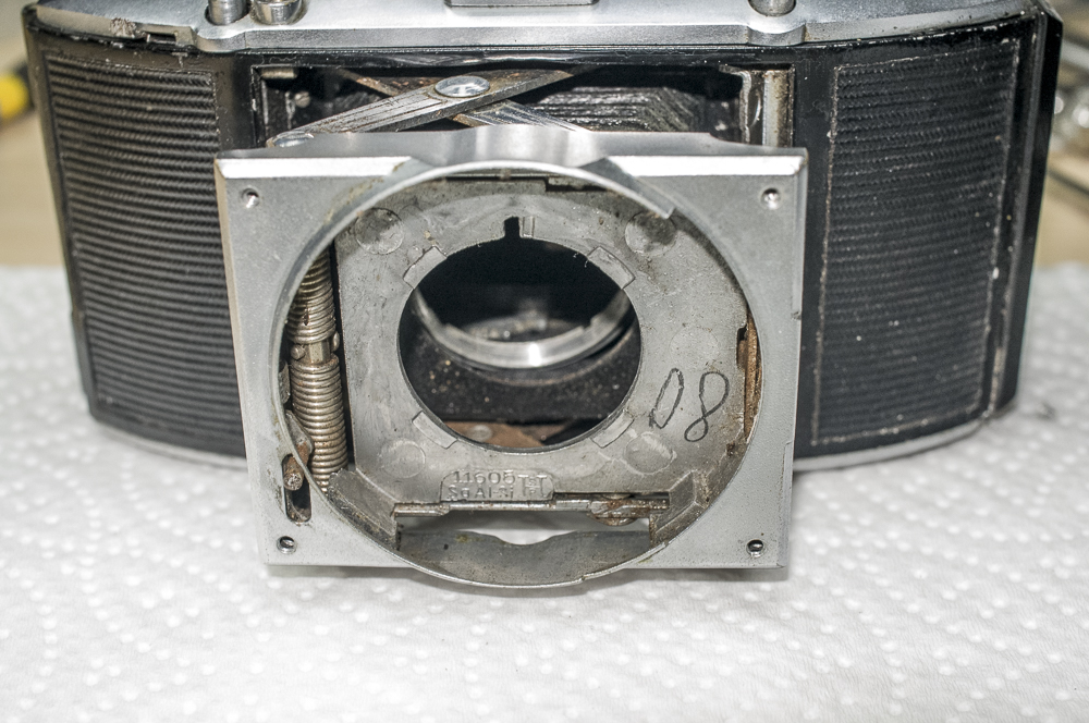 Agfa Karat front standard with shutter removed and trip fitted
