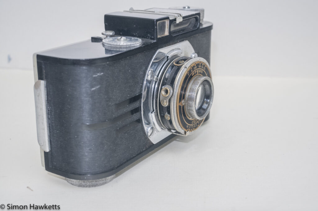 Argus A2F Viewfinder Camera - Side view showing cable release socket