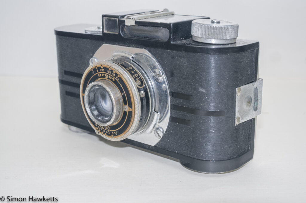 Argus A2F Viewfinder Camera - Side view with lens collapsed