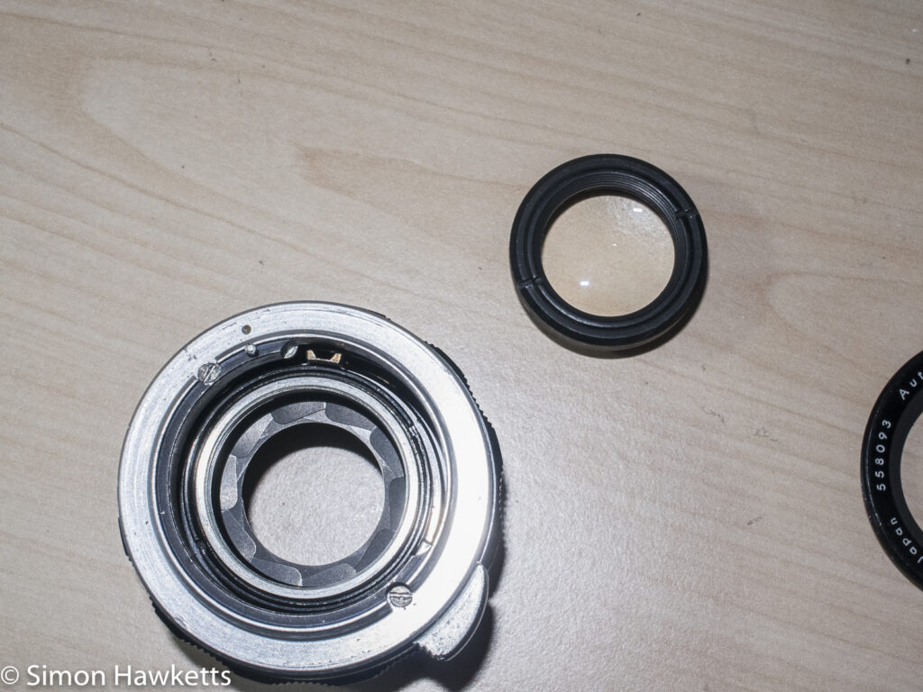 Auto Takumar 55mm f/2.2 strip down - Rear optical element group removed