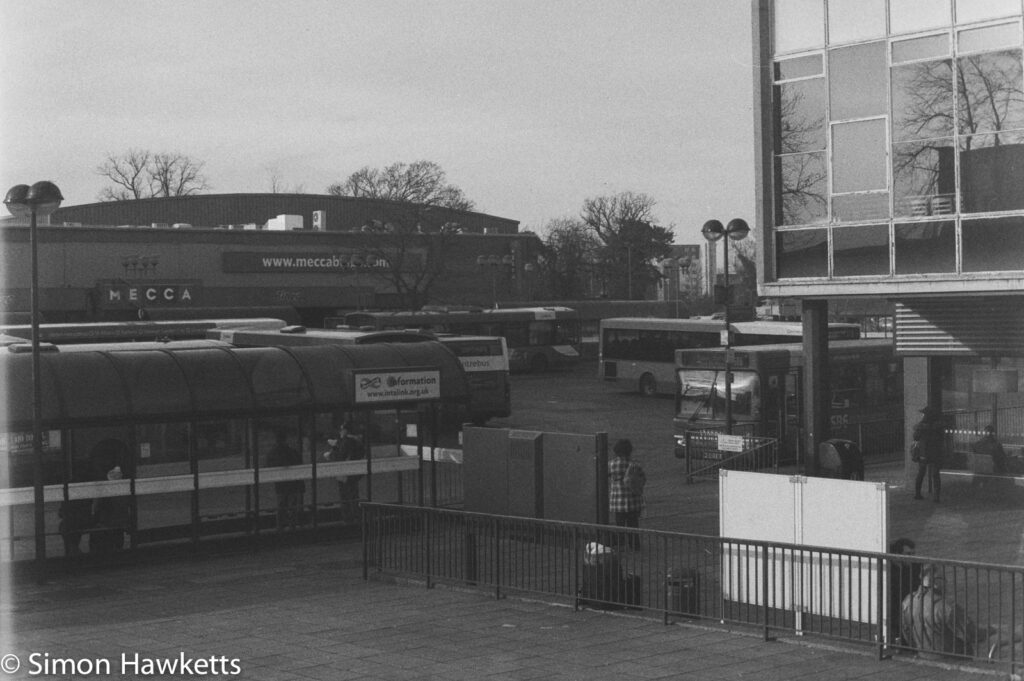 Caffenol sample picture - Looking over the bus station in Stevenage town centre