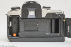 Canon EOS 50e 35mm autofocus camera - film chamber showing shutter