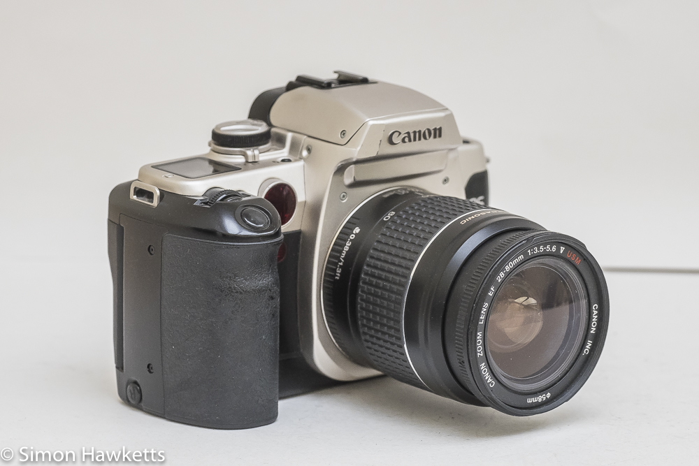 Canon EOS 50e 35mm autofocus camera - side view showing grip and shutter release