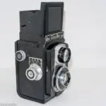 Ciro-Flex medium format twin lens reflex camera - Side view showing focus and film advance knobs